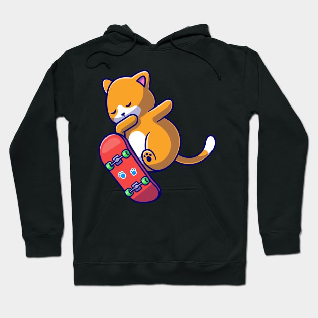 Cute Cat Playing Skateboard Cartoon Hoodie by Catalyst Labs